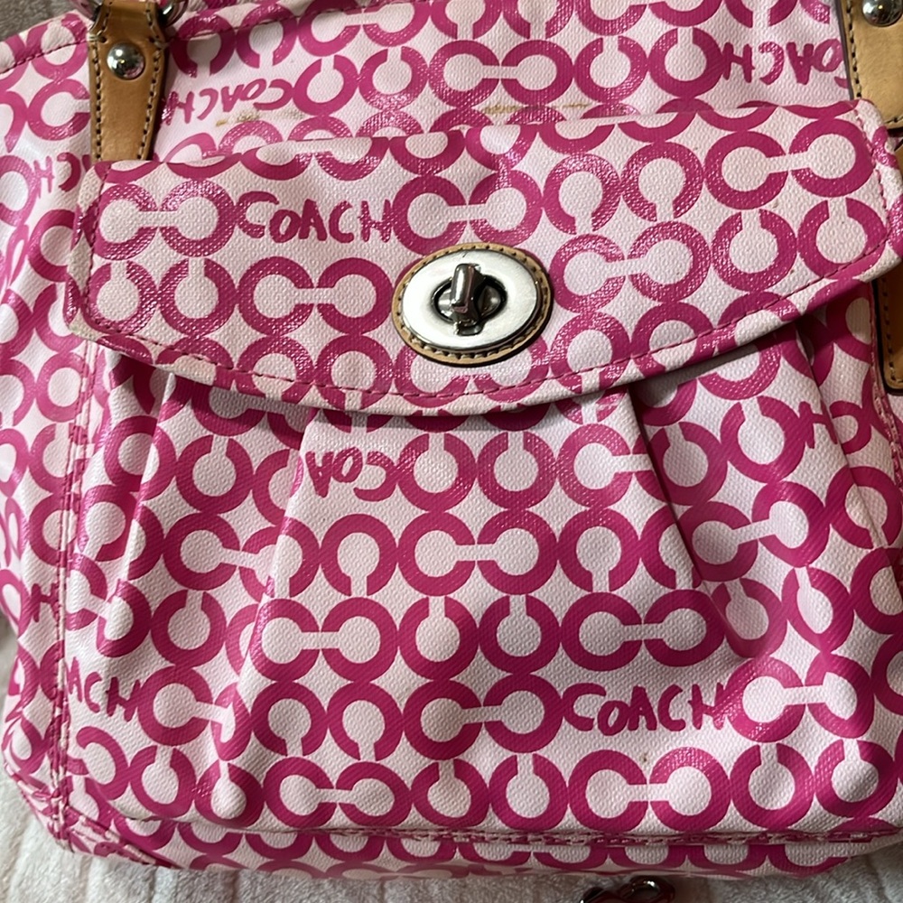 COACH Op Art Jacquard Pink Two Way Shoulder Bag and Crossbody Combo - Picture 2 of 16